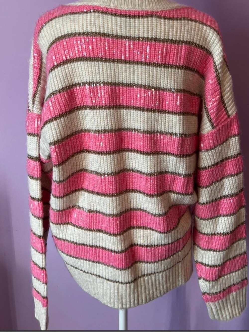 Crown & Ivy stripe shine sequin cardigan women’s size XL - Picture 2 of 8